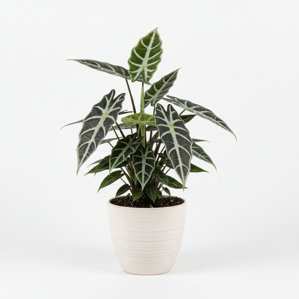 Alocasia Amazonica 'Bambino' - Full plant view in ceramic pot